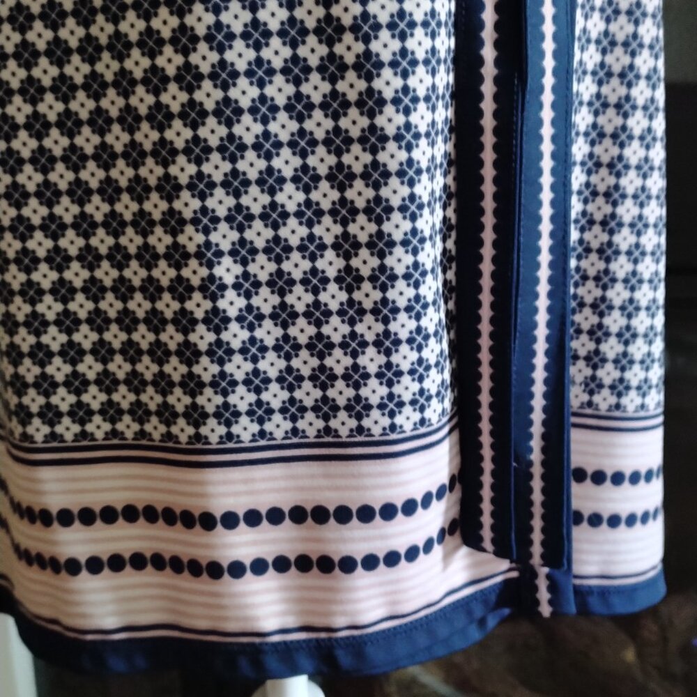 Max Studio Navy, White & Pink Print Wrap Dress with Border Design, S - Picture 3 of 8